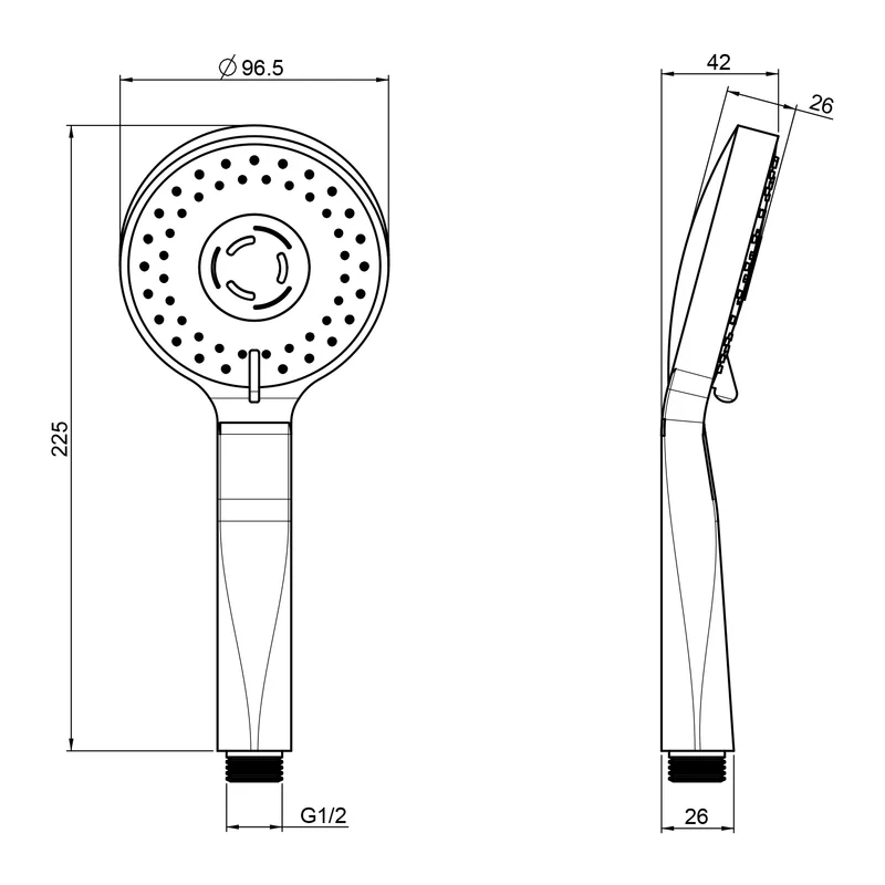 Pommeau de douche 3 fonctions Ø 96,5 mm, finition nickel brossé anticalcaire