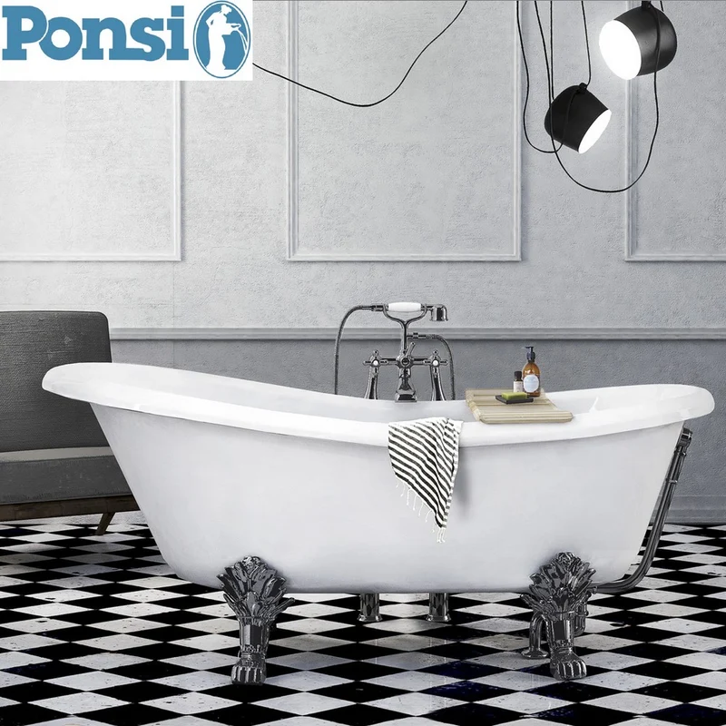 Baignoire Ponsi LAMBDA en résine effet marbre avec pieds chromés - 167 x 76 cm