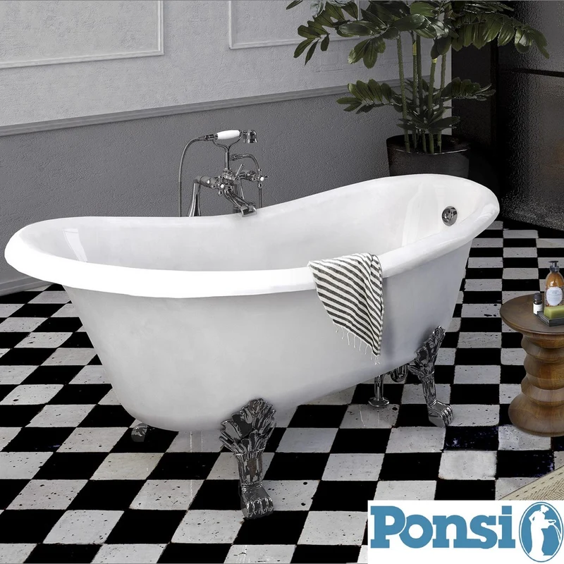 Baignoire Ponsi LAMBDA en résine effet marbre avec pieds chromés - 167 x 76 cm