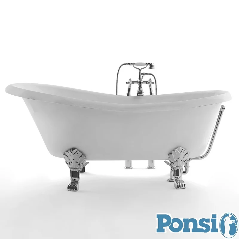 Baignoire Ponsi LAMBDA en résine effet marbre avec pieds chromés - 167 x 76 cm