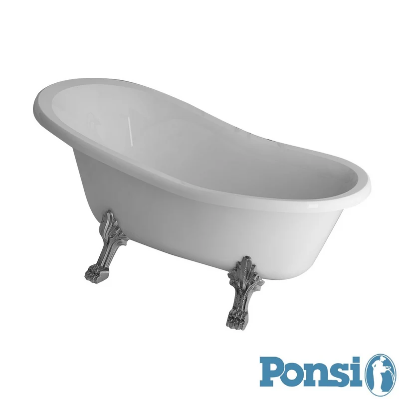 Baignoire Ponsi LAMBDA en résine effet marbre avec pieds chromés - 167 x 76 cm