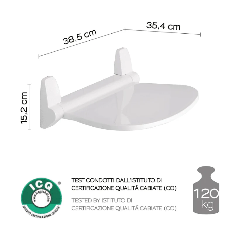 GEDY Sound - Siège de douche pliable, blanc et chromé, capacité de 120 kg