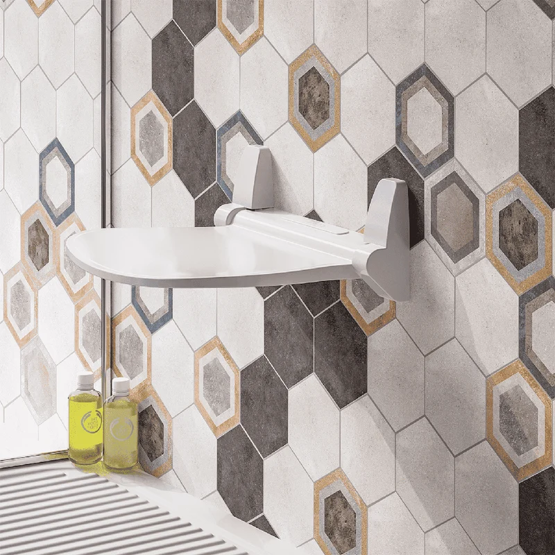 GEDY Sound - Siège de douche pliable, blanc et chromé, capacité de 120 kg