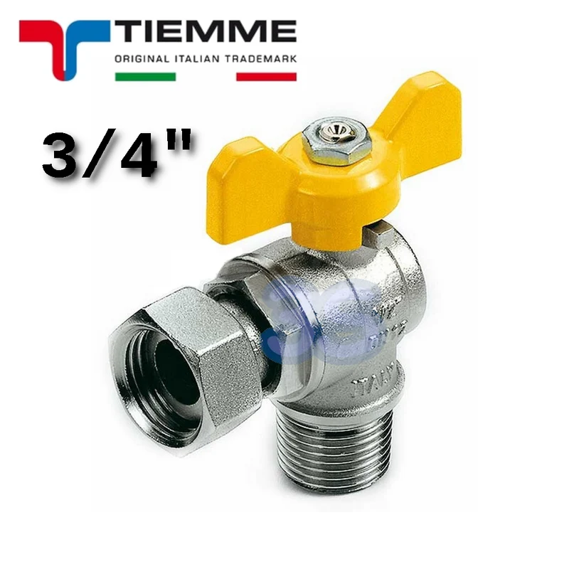 Vanne à bille de gaz 3/4'' M-F avec levier papillon jaune pivotant - TIEMME