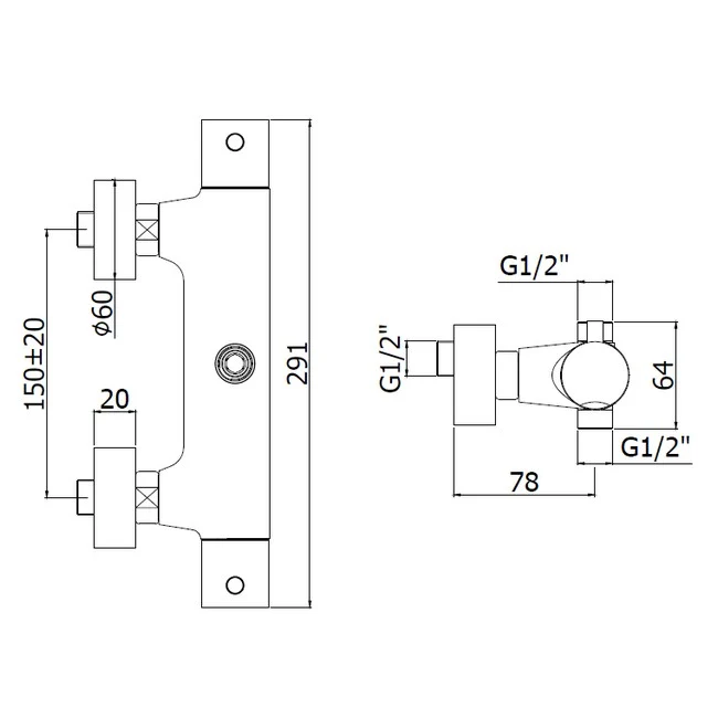 Mitigeur thermostatique de douche extérieur avec inverseur 2 voies - Light Paffoni LIQ169CR