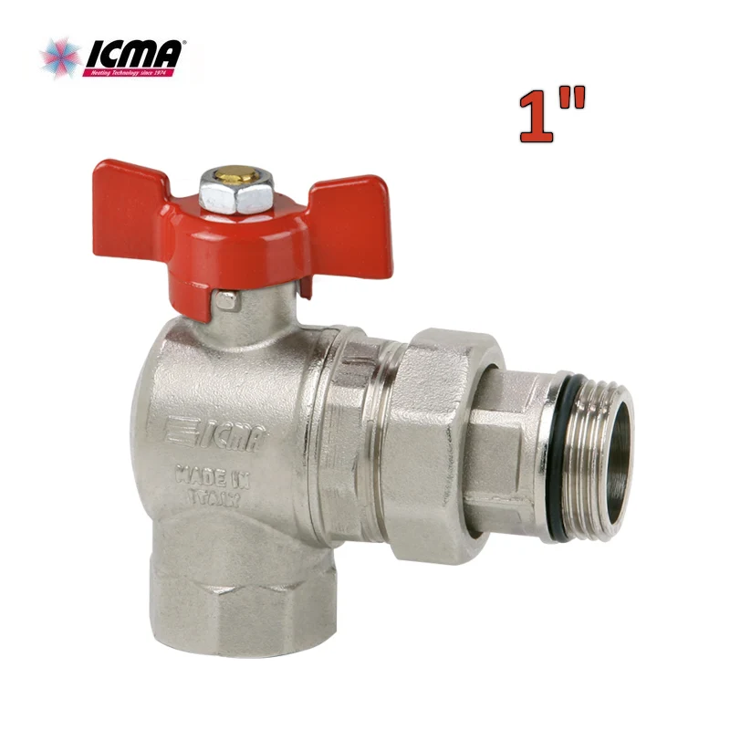 Vanne à bille carrée 1'' M-F avec raccord à passage intégral, levier rouge