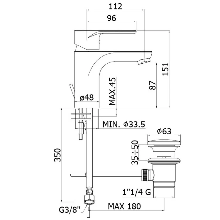 Mitigeur de lavabo Paffoni GR075CR vert avec bonde de 32 mm (1 1/4")