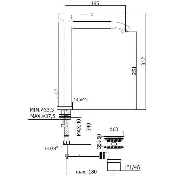 Mitigeur lavabo Rallongeto LES081 CR LEVEL PAFFONI