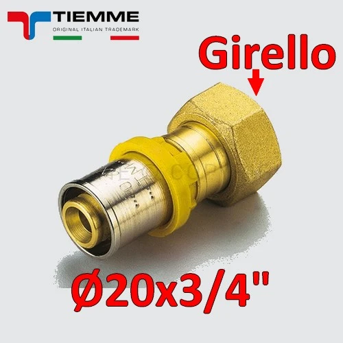 Raccord de gaz multicouche - raccord femelle droit avec pivot et joint 3/4'' x Ø 20 mm
