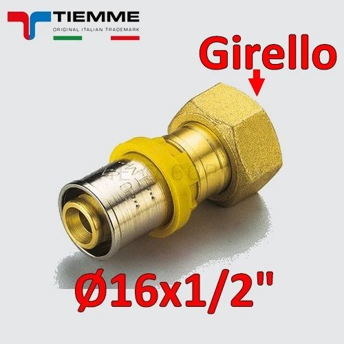 Raccord de gaz multicouche - raccord femelle droit avec pivot et joint 1/2'' x Ø 16 mm