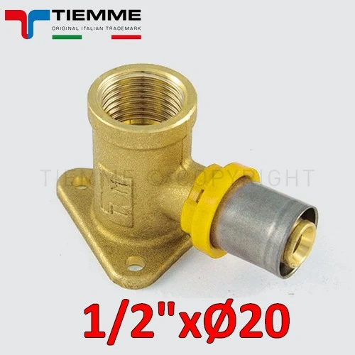 Raccord de gaz multicouche - coude femelle courbé avec bride 1/2'' x Ø 20 mm