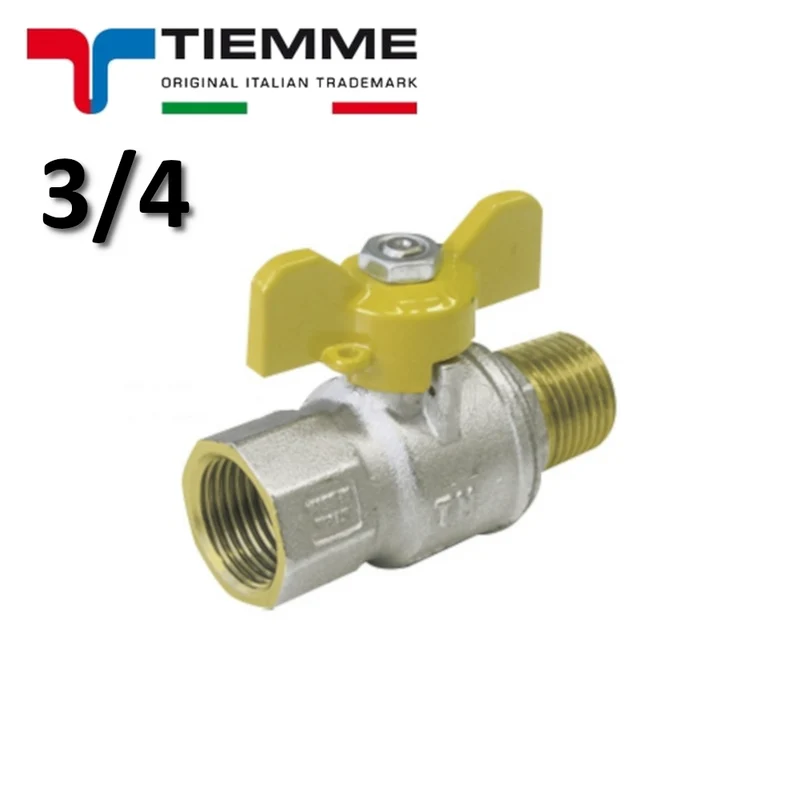 Ailette à bille URAGANO pour GAS mâle-femelle 3/4'' avec levier papillon jaune - TIEMME