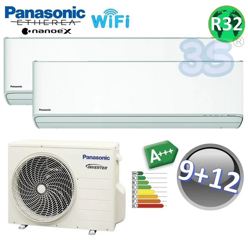 Climatiseur bi-split Panasonic ETHEREA 9+12 000 BTU R32 A+++ Wi-Fi NanoeX