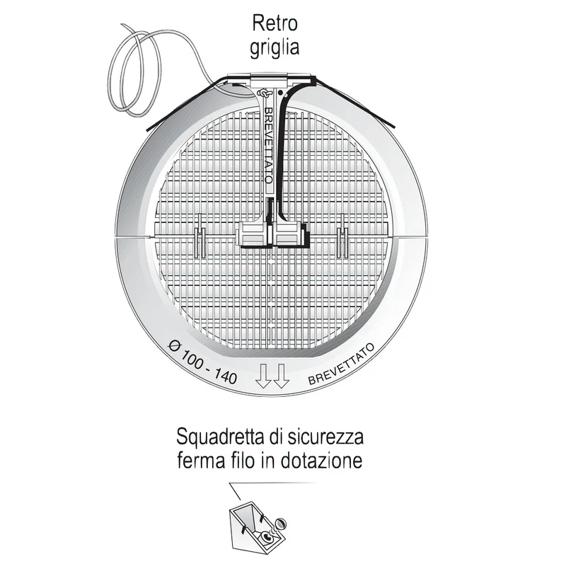 Grille de ventilation pliante IN/OUT Ø 186 mm en plastique avec maille et ressorts