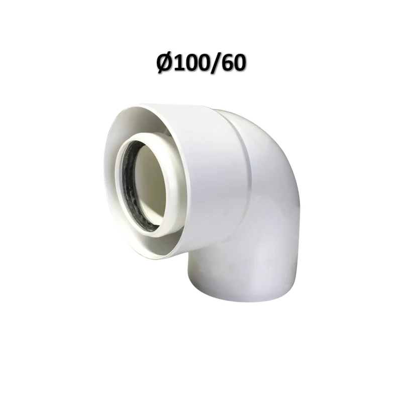 Coude coaxial à 90° Ø 60/100 mm PVC/PPS blanc pour chaudières à condensation