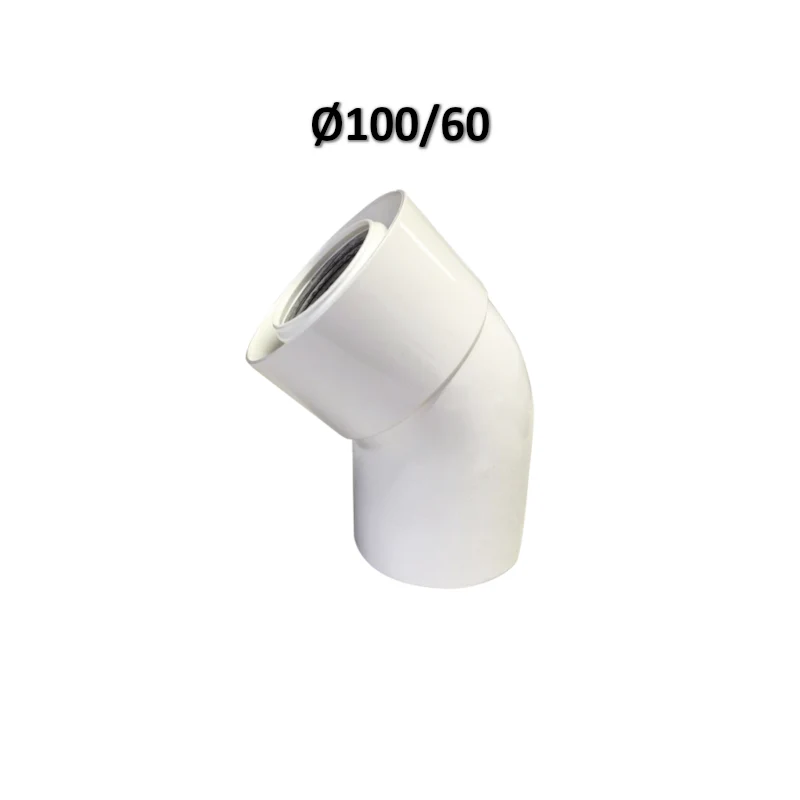 Coude coaxial à 45° Ø 60/100 mm PVC/PPS blanc pour chaudière à condensation