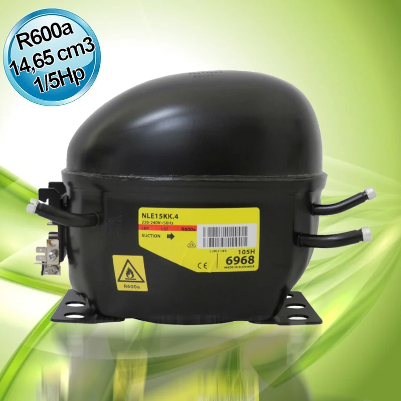 Compresseur gaz R600a LBP 1/5 Hp 14,65 cm3 Secop NLE15KK.4