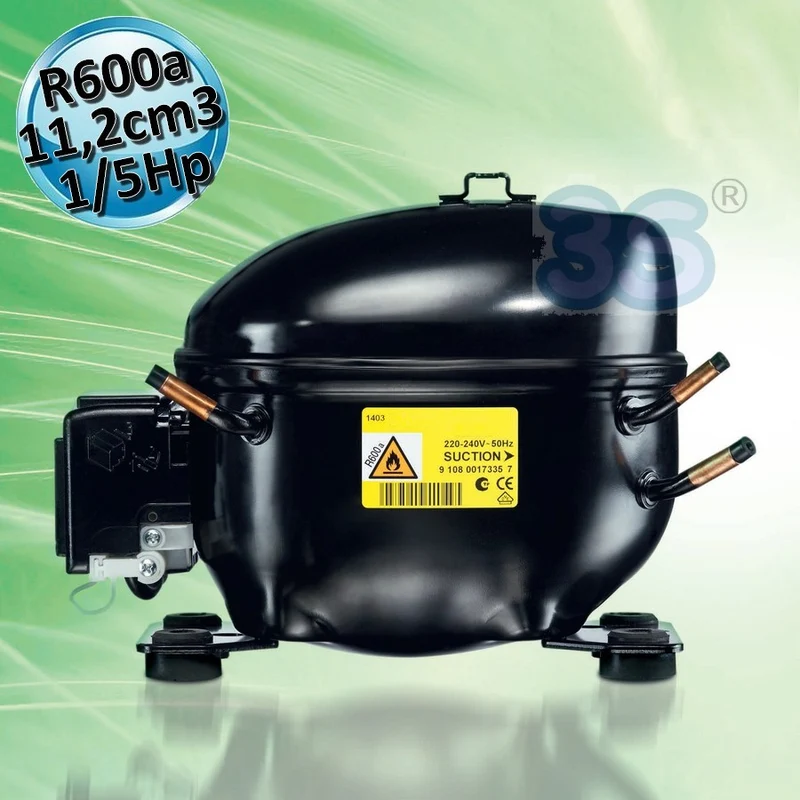 Compresseur gaz R600a LBP 1/5 Hp 11,15 cm3 Secop NLE11KK.4