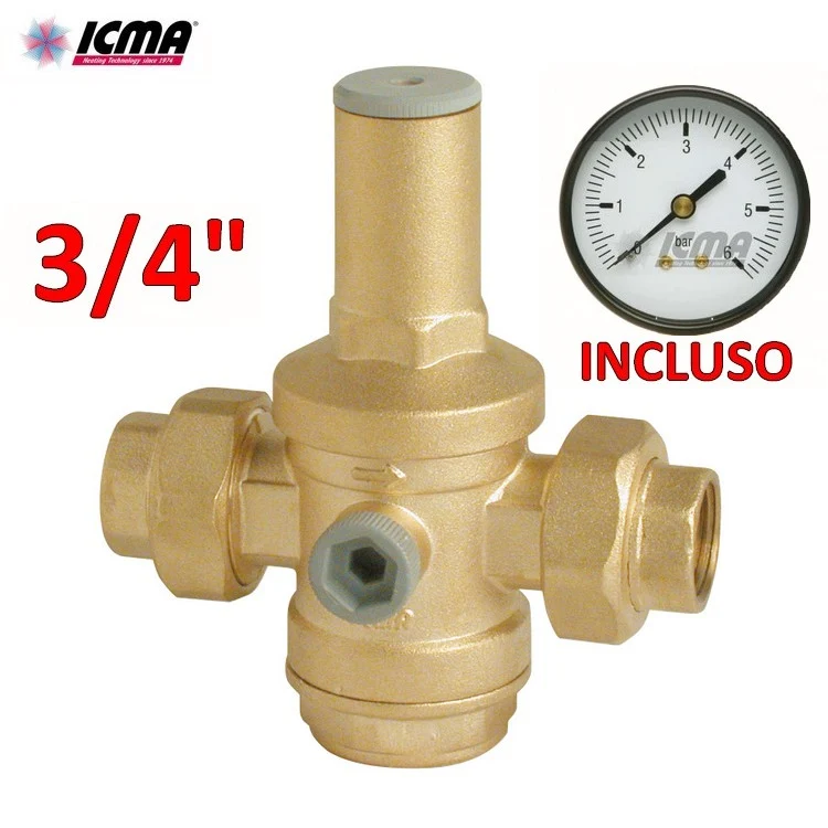 Réducteur de pression d'eau ICMA 3/4'' F-F manomètre inclus