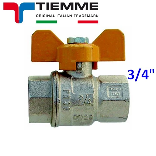 Robinet à boisseau sphérique pour gaz F-F 3/4'' levier papillon jaune - TIEMME