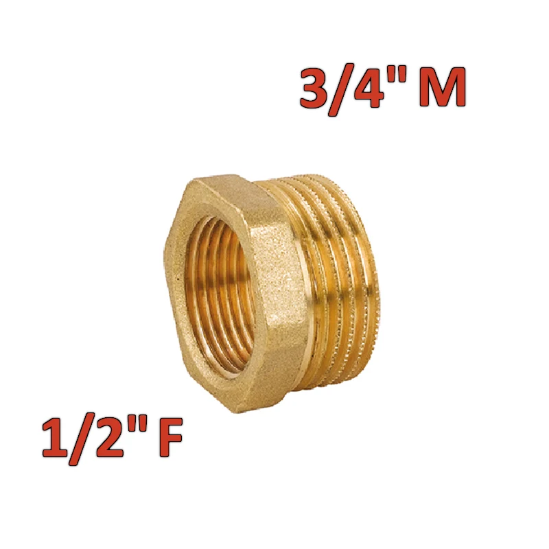 Réduction hexagonale en laiton avec raccord mâle 3/4'' x femelle 1/2''