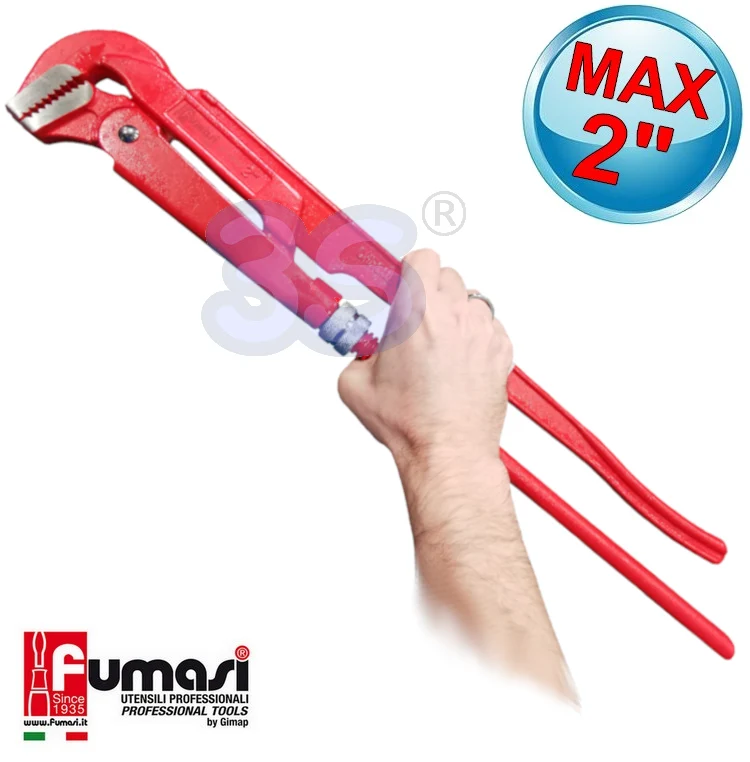Clé à pipe modèle suédois à 90°, longueur 550 mm, en acier au chrome-vanadium - ouverture maximale 2''