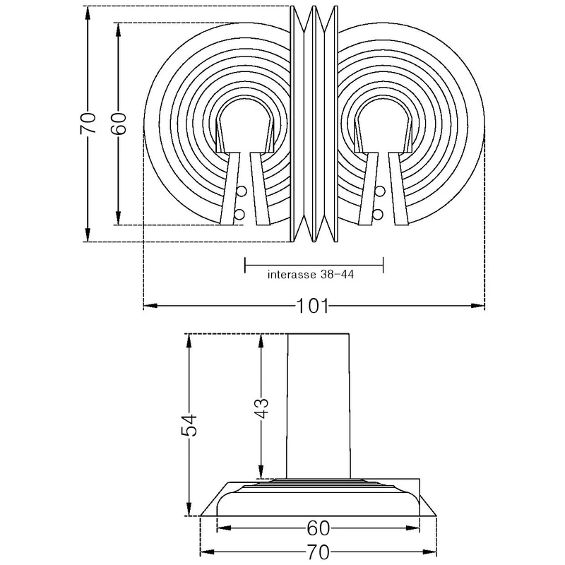 Embase à double goupille pour vanne de radiateur monotube
