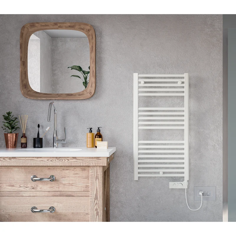 Sèche-serviettes électrique CORTINA, blanc, 92 x 48 cm, avec thermostat - radiateur de salle de bain