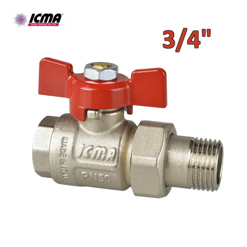 ICMA 347 - Vanne à boisseau sphérique à passage intégral avec raccord - Papillon en aluminium - Filetage mâle/femelle 3/4''