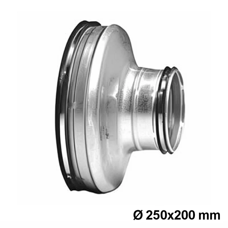 Réducteur mâle-mâle en acier galvanisé à emboîtement pour conduits de 250 x 200 mm