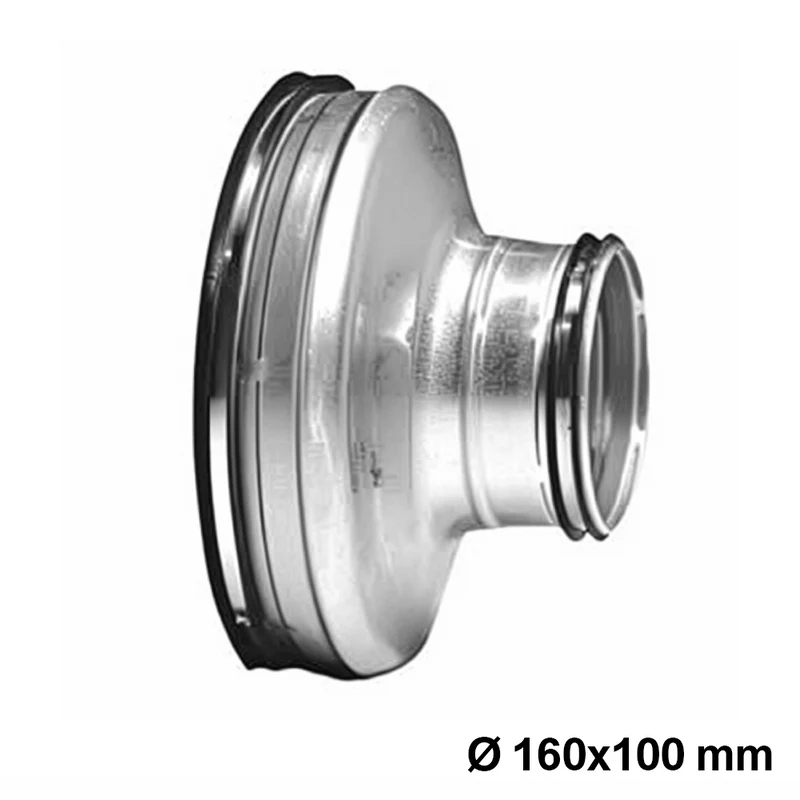 Réducteur mâle-mâle en acier galvanisé à emboîtement pour conduits de 160 x 100 mm
