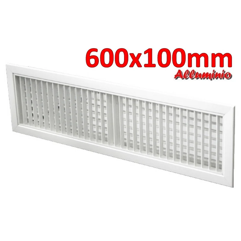 Buse de sortie d'air en aluminium blanc - 600 x 100 mm avec double rangée d'ailettes mobiles
