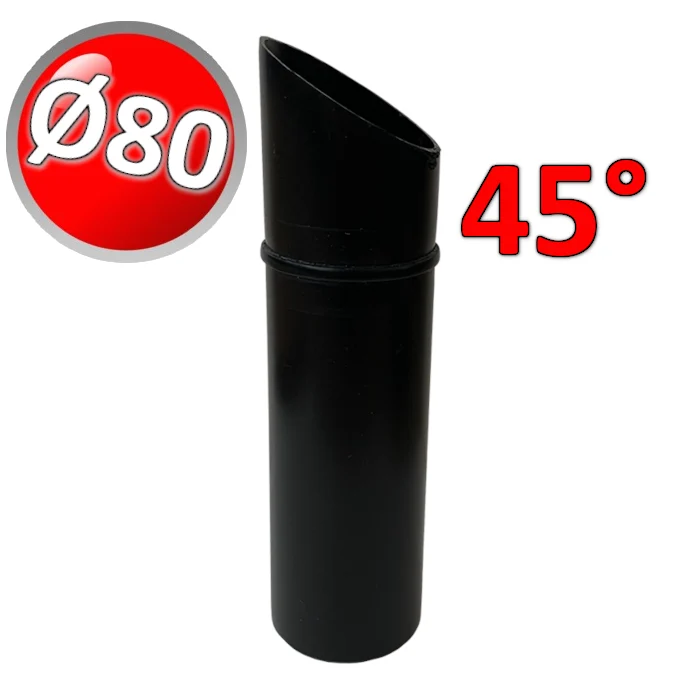 Borne mâle-femelle à 45° en PP noir Ø 80 mm pour gaz de combustion de chaudière à condensation