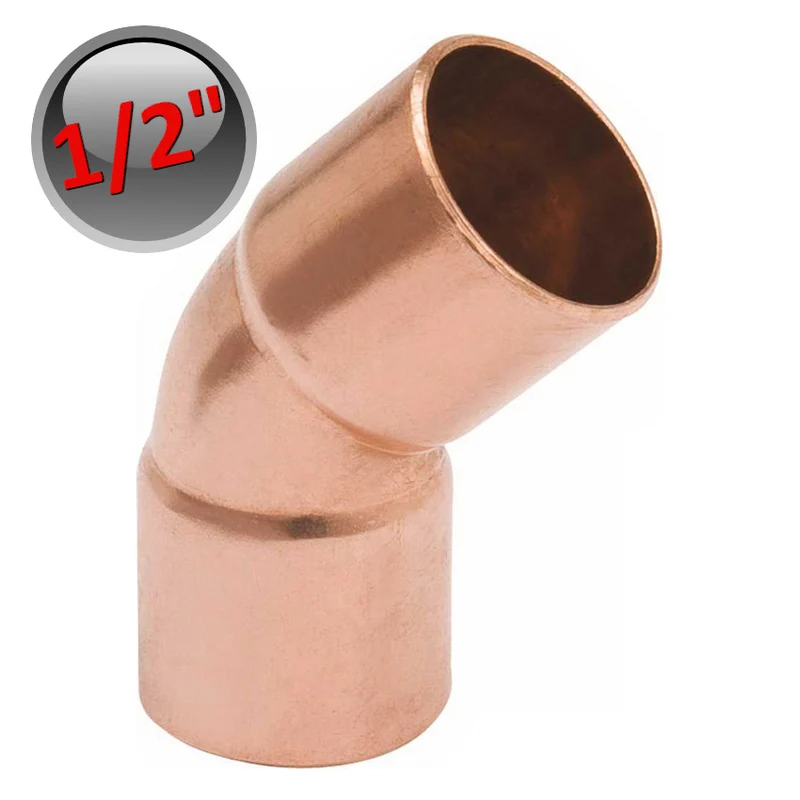 Coude à souder en cuivre à 45° 1/2'' - 12,7 mm femelle - femelle