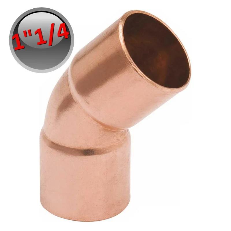 Coude à souder à 45° en cuivre, raccord coudé 1''1/4" - 31,75 mm femelle-femelle