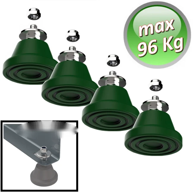 Patins anti-vibrations de sol Megol, charge maximale 96 kg, couleur verte - 4 pièces