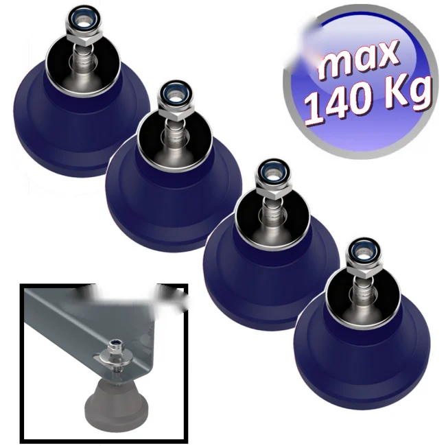Amortisseurs de vibrations de sol Megol, capacité maximale 140 kg. Couleur bleue - Lot de 4
