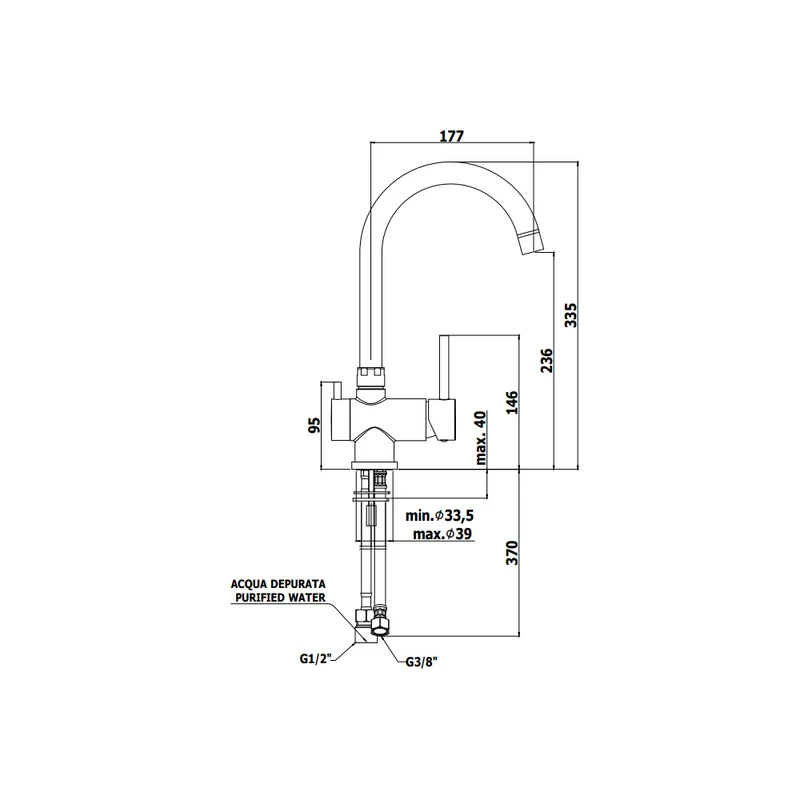 Mitigeur d'évier 3 voies avec bec pivotant SK 190 CR STICK PAFFONI