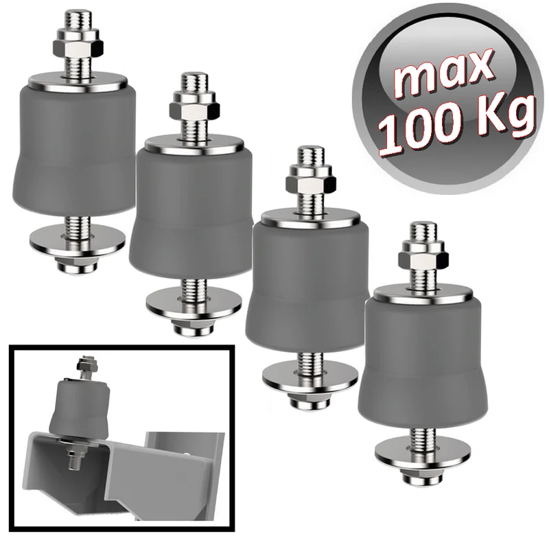 Lot de 4 supports anti-vibrations en Megol, charge maximale 100 kg, couleur grise