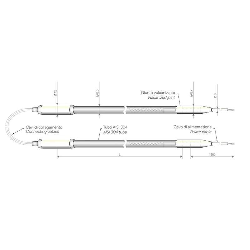 Résistance de dégivrage doublement blindée 225 W x 2 x 700 mm pour évaporateurs 220 V