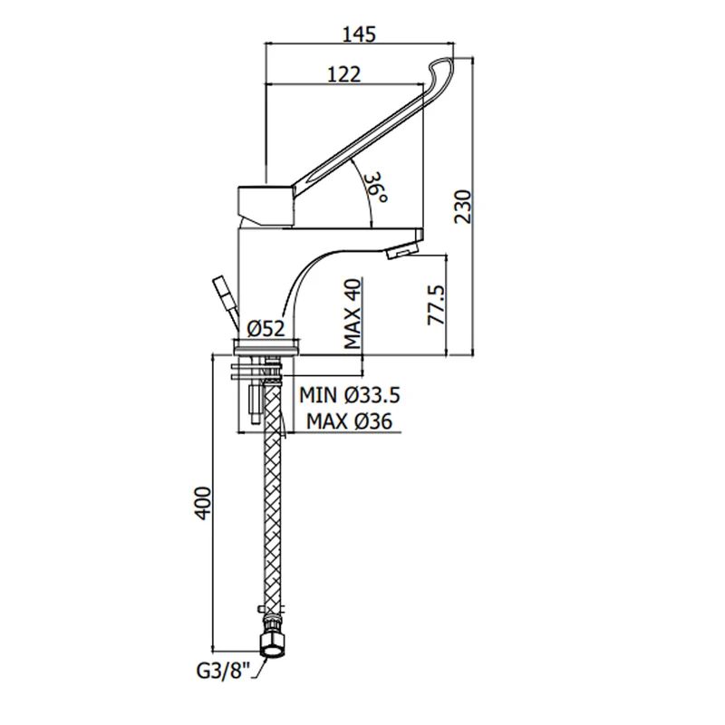 Mitigeur de lavabo à levier clinique RED PAFFONI sans bonde RED301CR