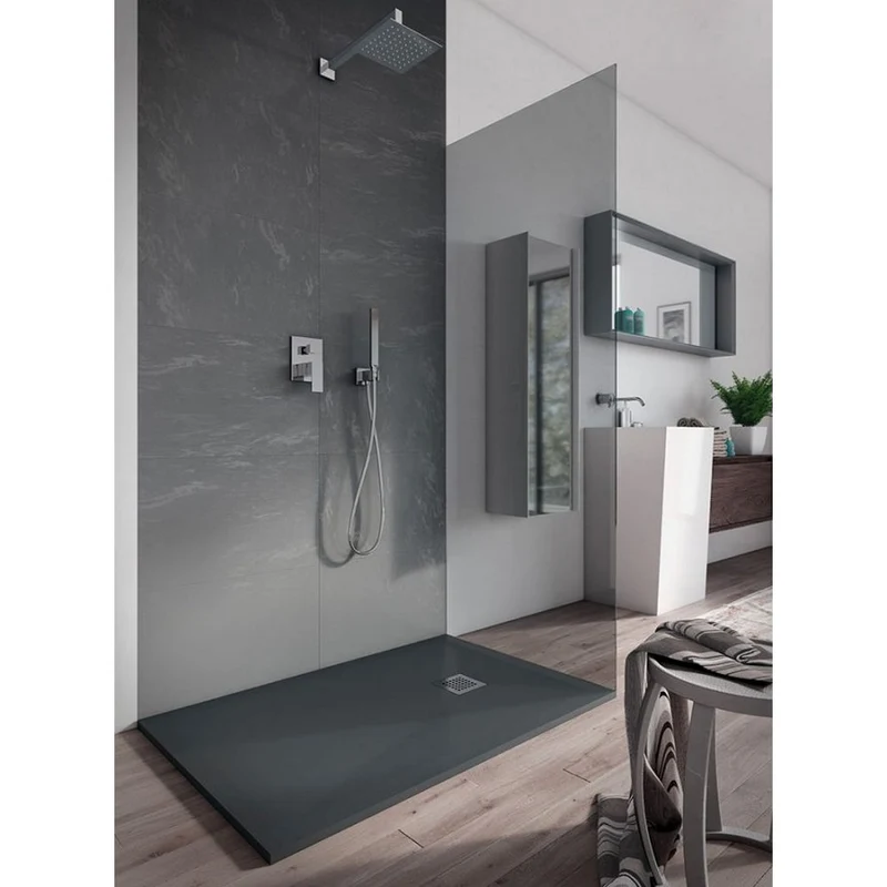 Receveur de douche 70x120 en résine et gelcoat effet pierre - Couleur Cemento