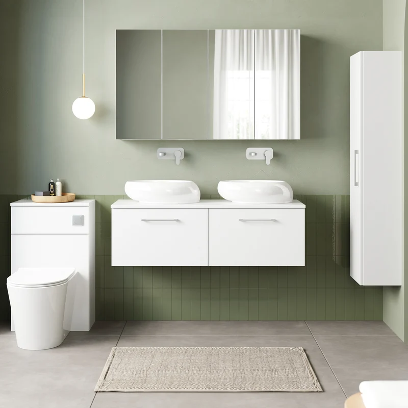 Lana 1200mm Wall Hung 2 Drawer Vanity Unit & Worktop - White Gloss