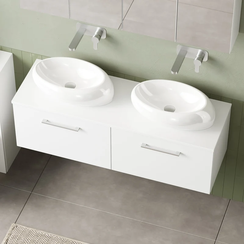 Lana 1200mm Wall Hung 2 Drawer Vanity Unit & Worktop - White Gloss
