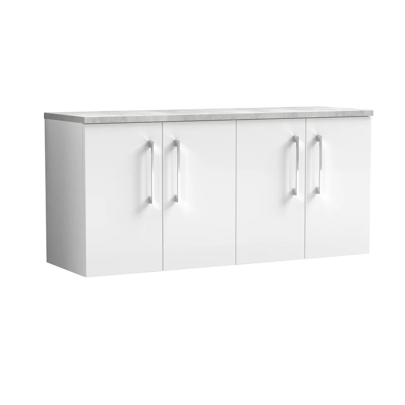 Lana 1200mm Wall Hung 4 Door Vanity Unit & Bellato Grey Laminate Worktop - White Gloss