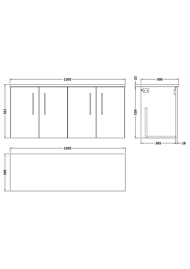 Lana 1200mm Wall Hung 4 Door Vanity Unit & Carrera Marble Laminate Worktop - White Gloss