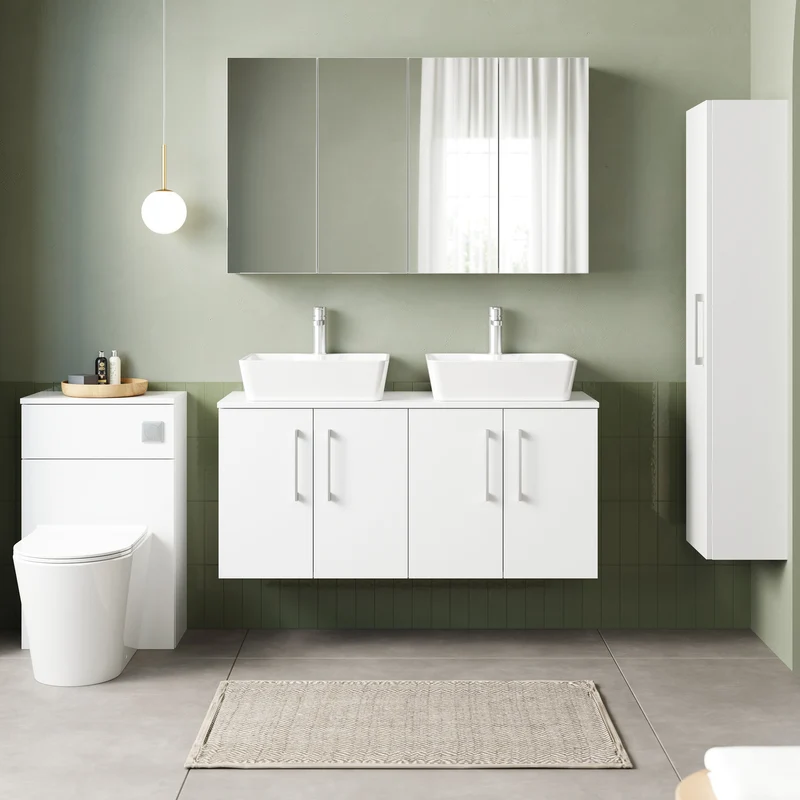Lana 1200mm Wall Hung 4 Door Vanity Unit & Worktop - White Gloss