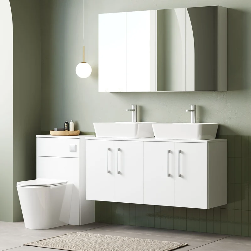 Lana 1200mm Wall Hung 4 Door Vanity Unit & Worktop - White Gloss