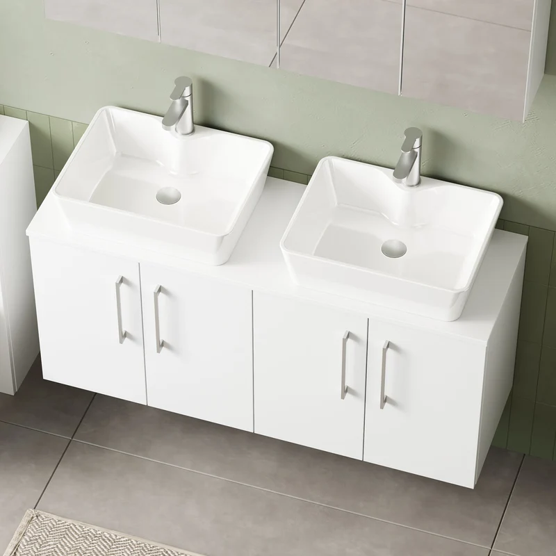 Lana 1200mm Wall Hung 4 Door Vanity Unit & Worktop - White Gloss