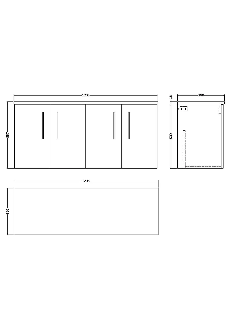 Lana 1200mm Wall Hung 4 Door Vanity Unit & Worktop - White Gloss